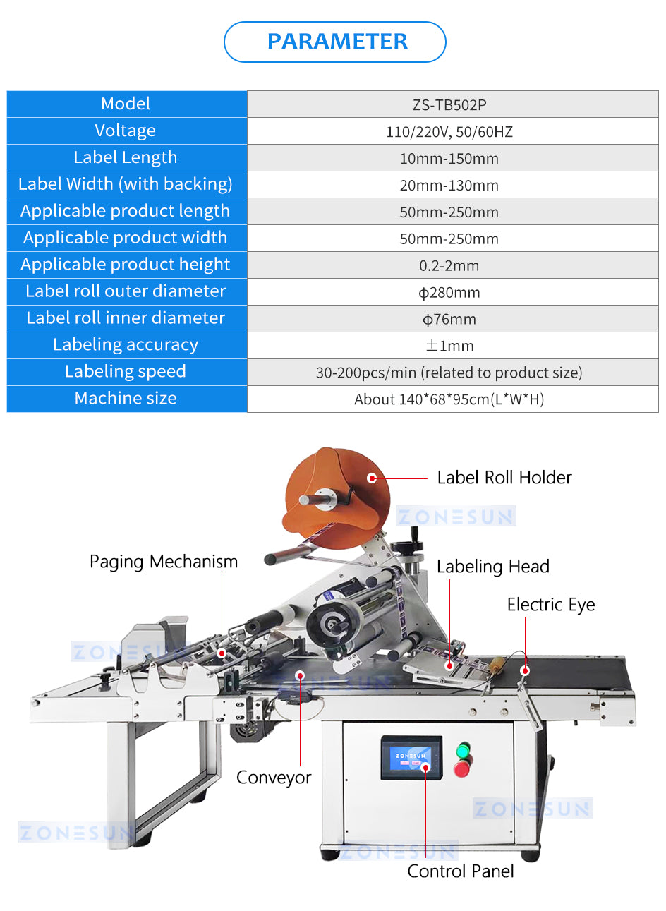 ZONESUN Automatic Card Leaflet Paging Flat Surface Labeling Machine ZS-TB502P