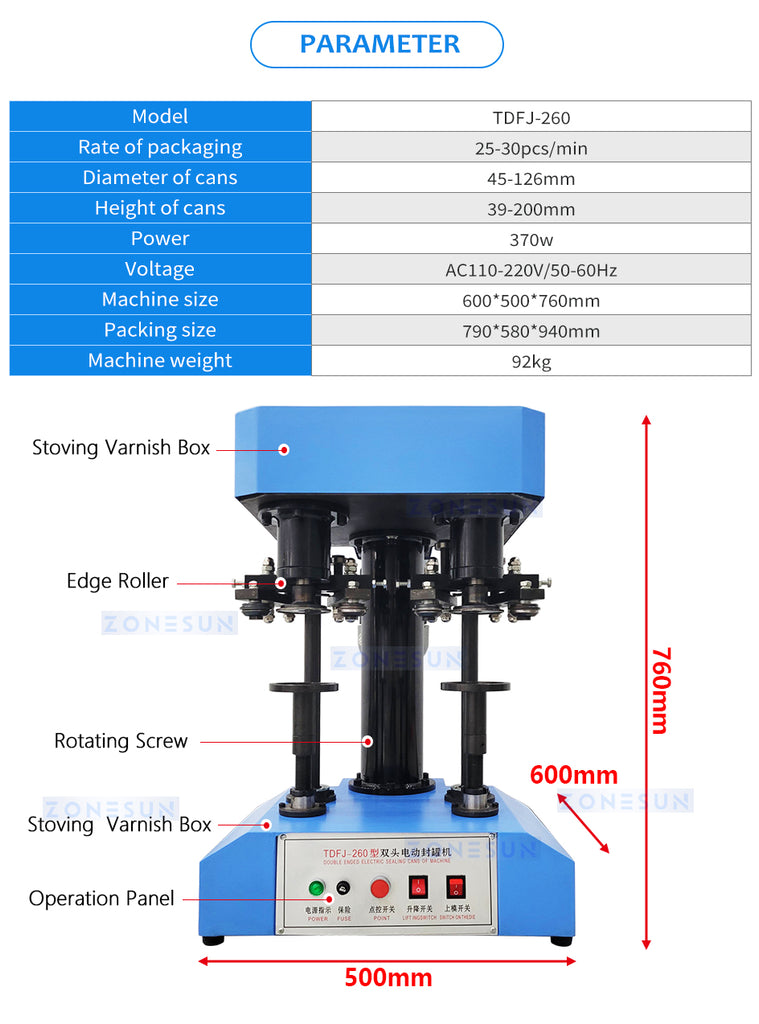 ZOENSUN ZS-FK260  Electric Can Sealing Machine Seamer Machine