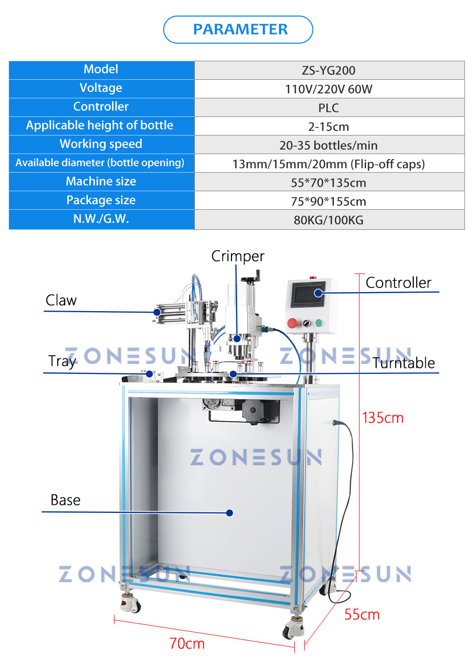 ZONESUN Automatic Vial Penicillin Bottle Filling and Capping Machine ZS-YG200