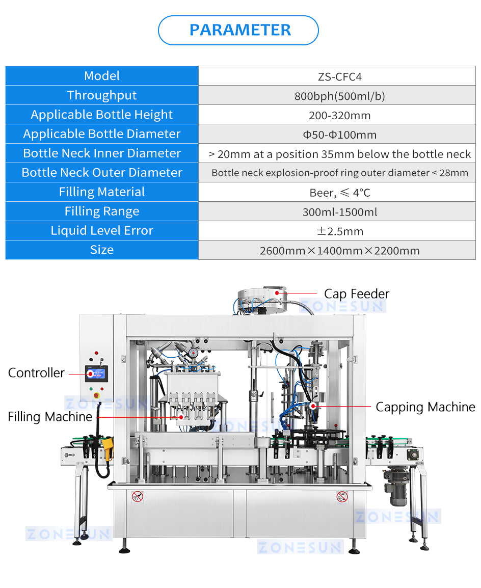 ZONESUN  Beer Bottle Filling and Capping machine Crown Cap Sealing Machine ZS-CFC4