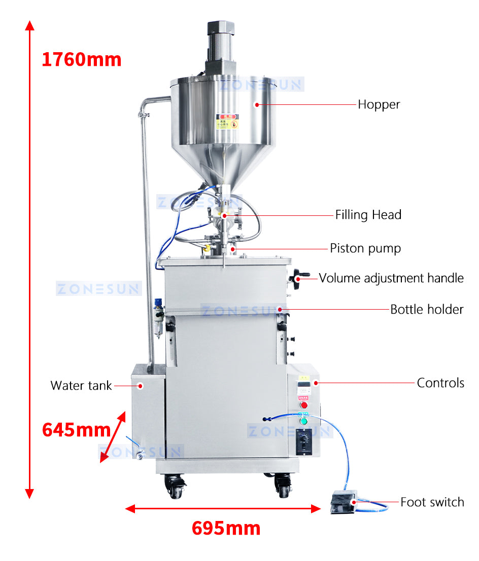 ZONESUN Thick Liquid Lotion Paste Heating Mixing Filling Machine Piston Filler ZS-WCHJ1