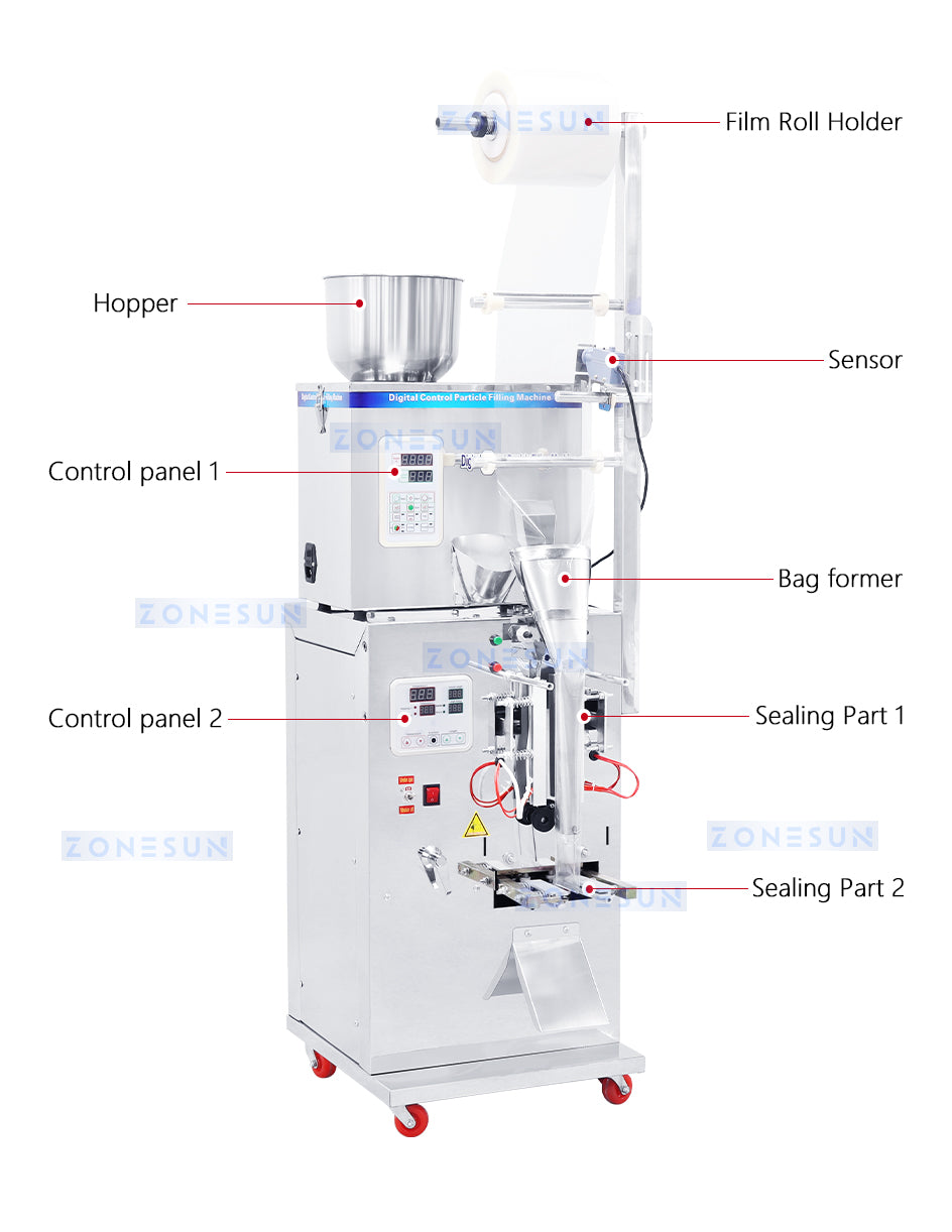 ZONESUN ZS-GZ200 Automatic Grain Filling and Sealing Machine 3 Side Seal with Printer