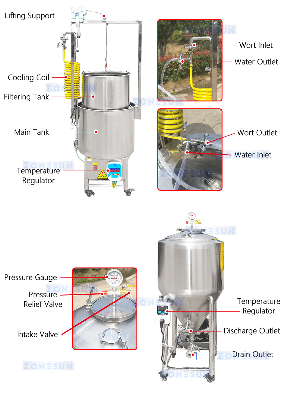 ZONESUN Independent Temperature-controlled Fermentation Tank Mashing Equipment ZS-MF2