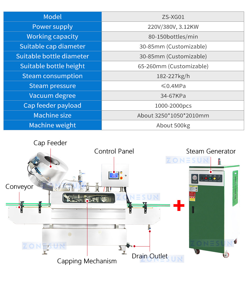 ZONESUN Piston Filling Steam Vacuum Capper Sealing Machine ZS-FAL180B10