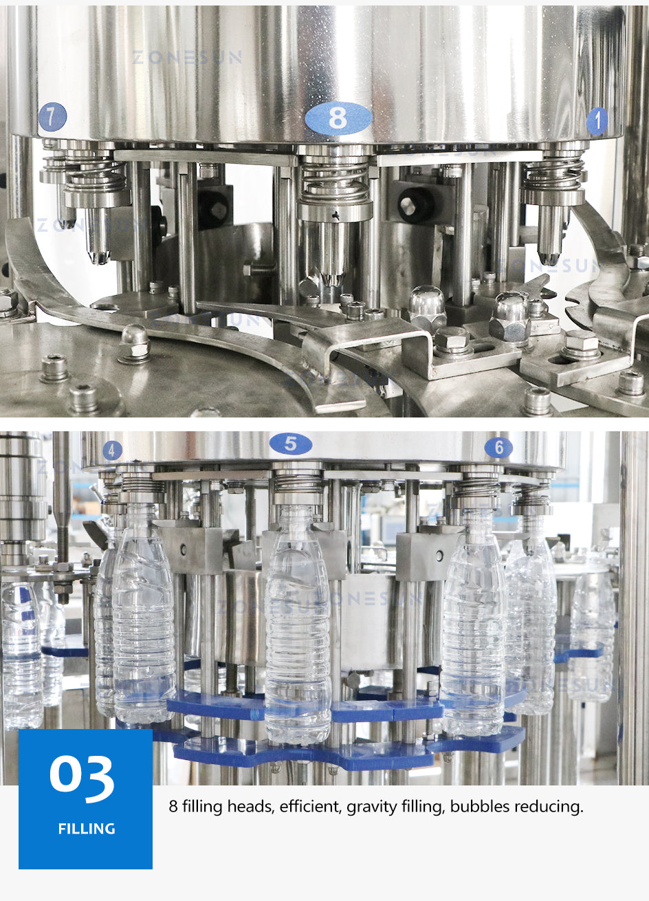 ZONESUN ZS-AFC883 Automatic Mineral Water Filling System 3 in 1 Bottle Liquid Beverage Bottle Rinsing Filling Capping Machine