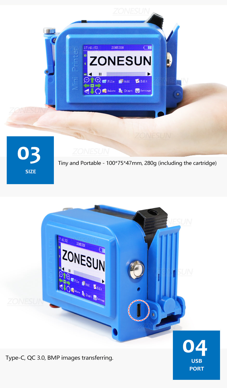 ZONESUN Handheld Inkjet Printer Portable Date Coding Machine ZS-DC1