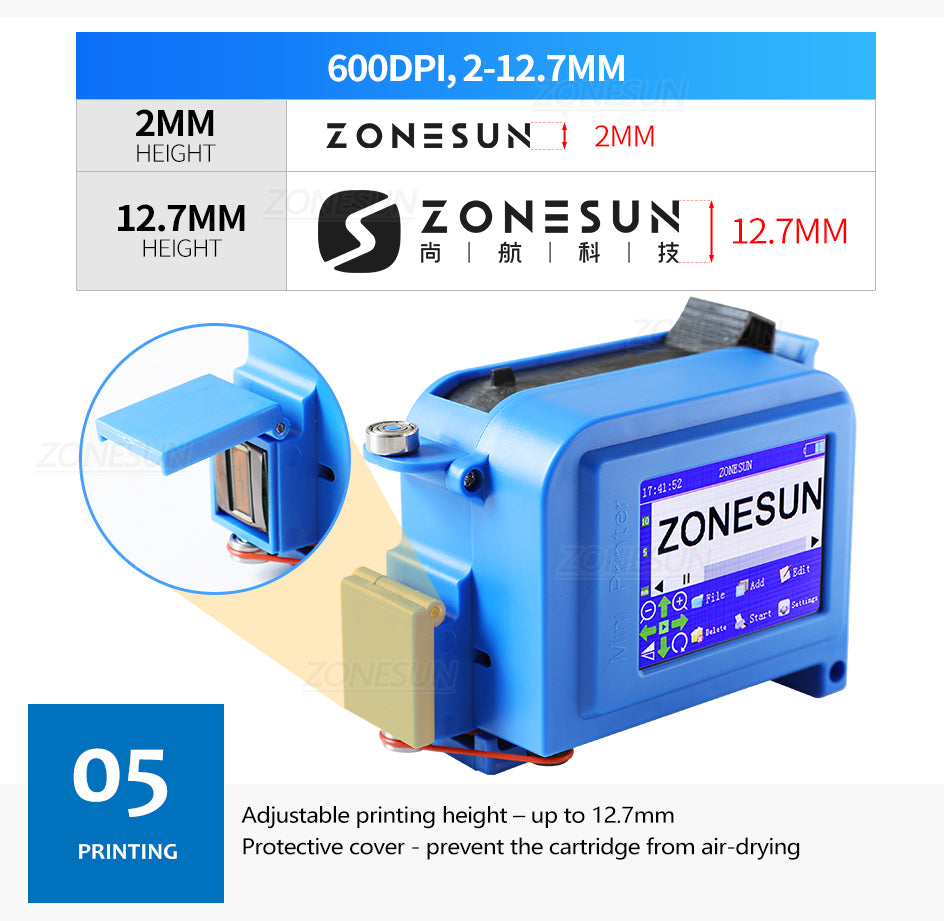 ZONESUN Handheld Inkjet Printer Portable Date Coding Machine ZS-DC1