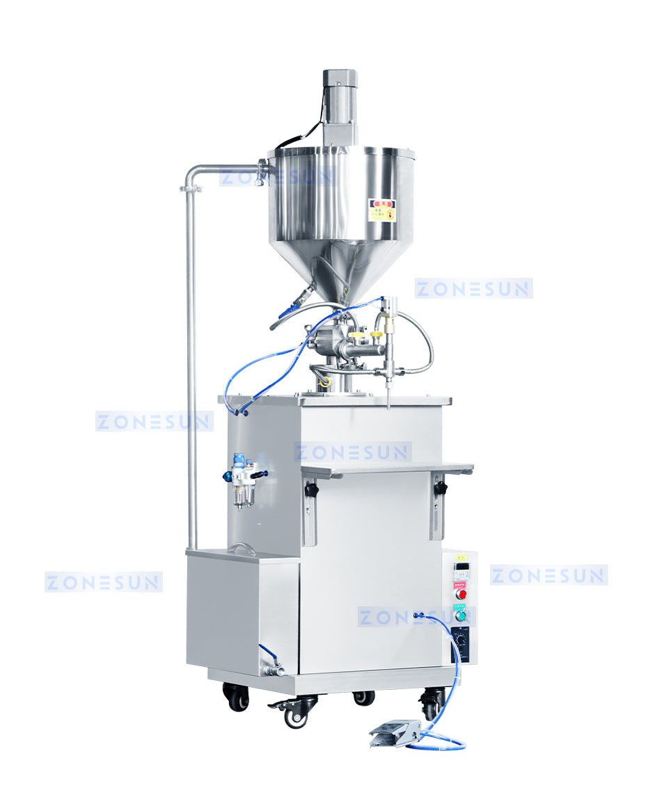 ZONESUN Thick Liquid Lotion Paste Heating Mixing Filling Machine Piston Filler ZS-WCHJ1