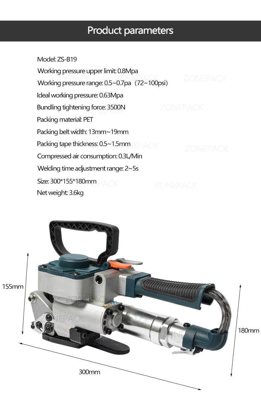 ZONESUN Pneumatic Friction Welding Baler Strapping Machine Air PET Banding Machine Tool ZS-B19