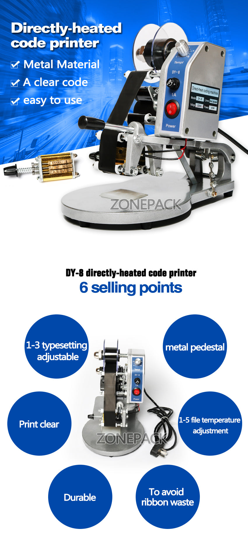 ZONESUN DY-8 Date Coding Printing Machine Hot Code Stamp Printer
