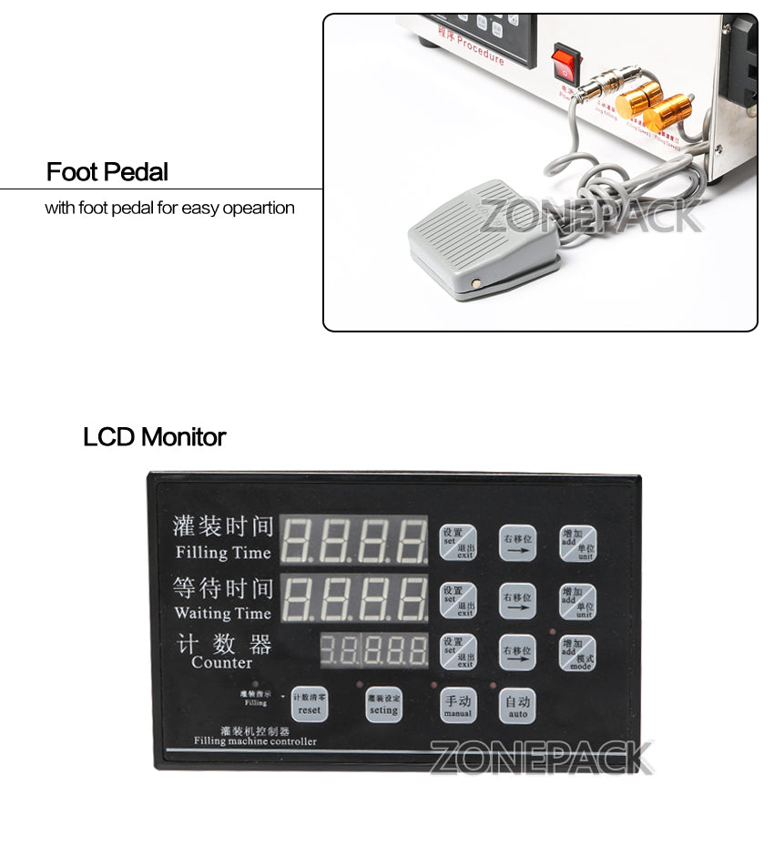 ZONEPACK 3.5L Water Liquid Filling Machine, Double Head, Microcomputer Automatic, With Medicine Chemical Self-priming Thermal Protection