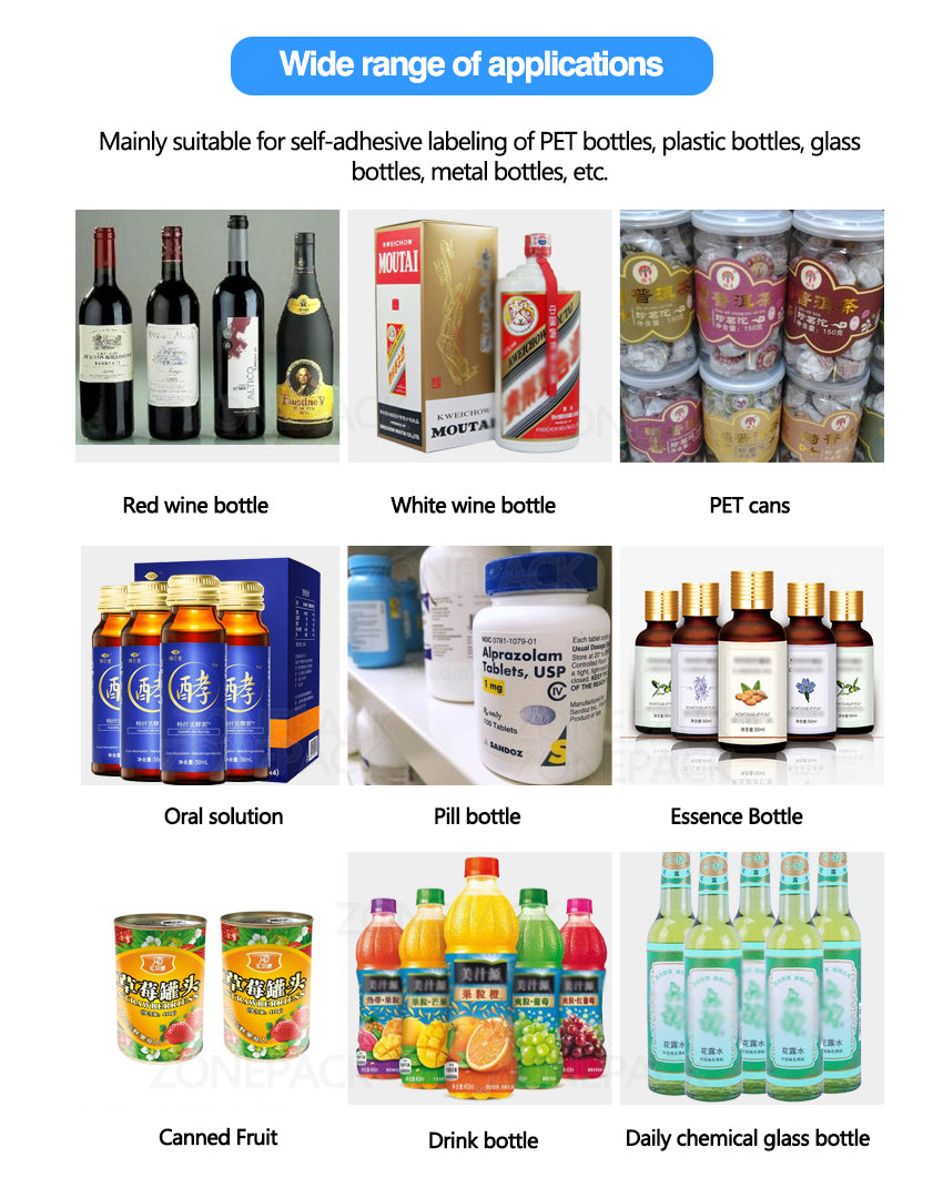 ZS-TB150 Automatic Round Bottle Labeling Machine Adhesive Sticker Labeler Cans Alcohol Disinfectant Wine Bottle Label Applicator