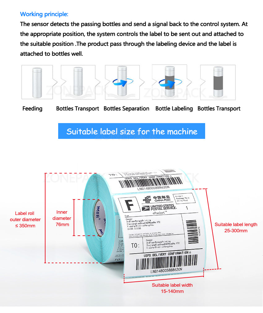 ZS-TB150 Automatic Round Bottle Labeling Machine Adhesive Sticker Labeler Cans Alcohol Disinfectant Wine Bottle Label Applicator