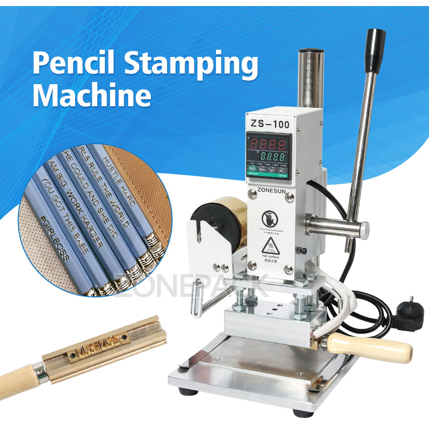 ZONEPACK ZS-100A Custom Logo Hot Foil Pencil Stamping Machine Manual Bronzing Machine For PVC Card Leather Paper Pencil Stamping Machine