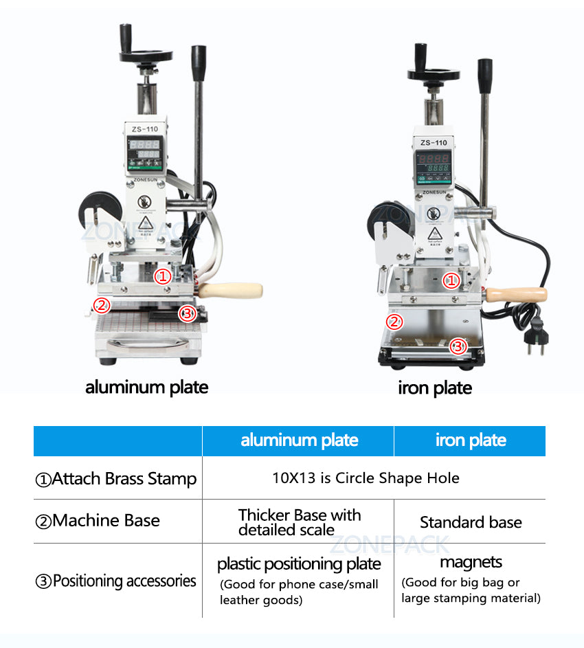 ZONESUN Upgrade Version Hot Foil Stamping Machine For Customs logo Slideable Workbench Leather Embossing Bronzing Tool for Wood PVC DIY Initial ZS-110