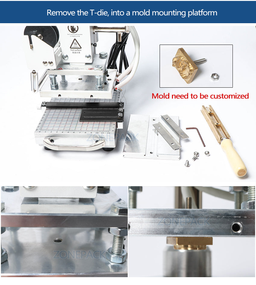 ZONESUN Upgrade Version Hot Foil Stamping Machine For Customs logo Slideable Workbench Leather Embossing Bronzing Tool for Wood PVC DIY Initial ZS-110