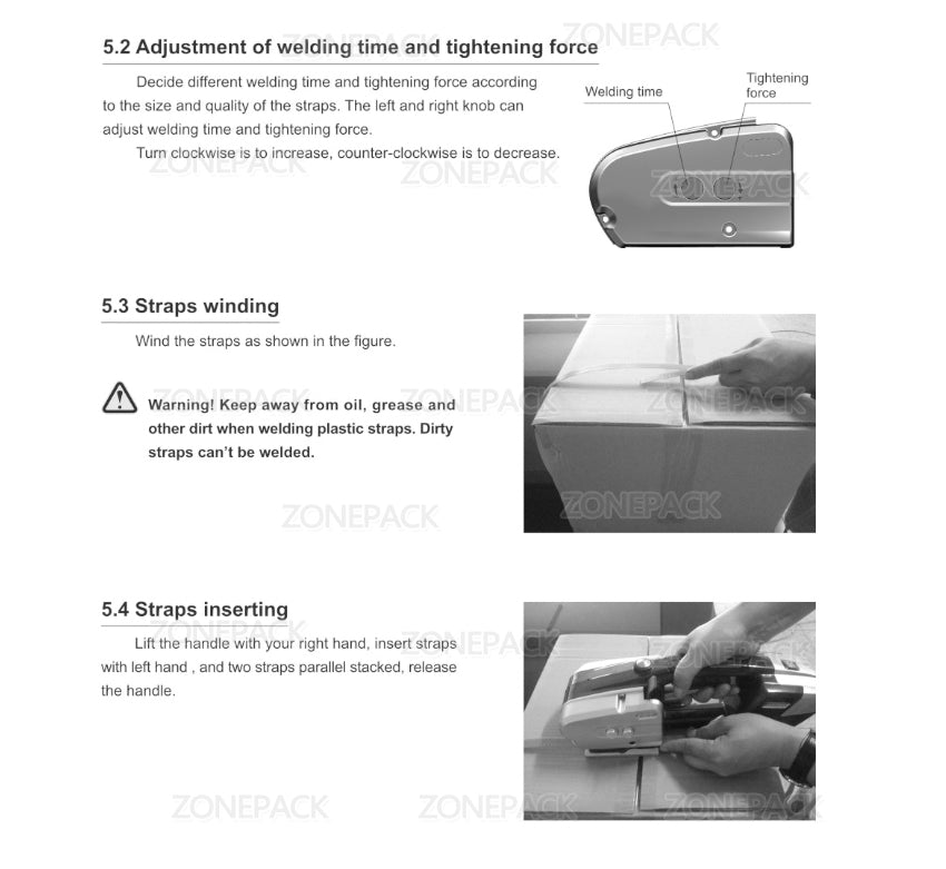 ZONEPACK Battery Powered Plastic Strapping Tool for PET and PP Electric Plastic Strapping machine PET baler Strapping width 0.5" - 0.6"