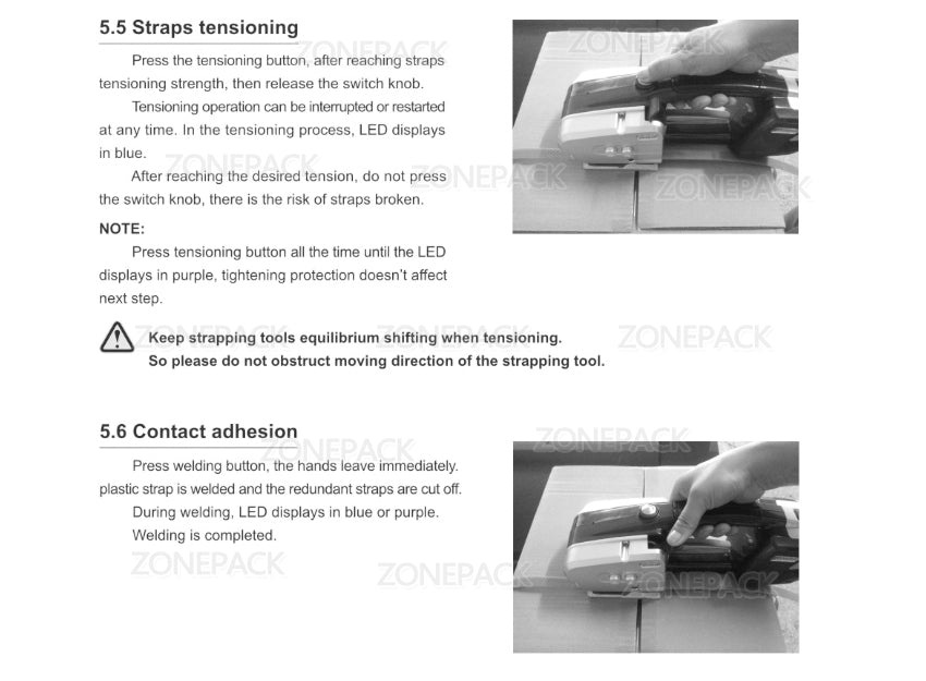 ZONEPACK Battery Powered Plastic Strapping Tool for PET and PP Electric Plastic Strapping machine PET baler Strapping width 0.5" - 0.6"