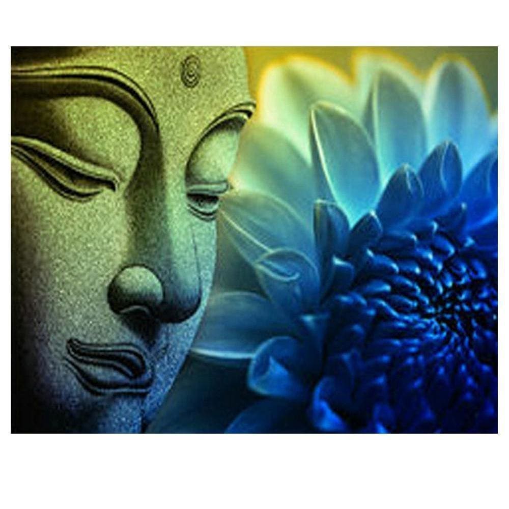 Toile Bouddha Fleur De Lotus Bleu Vert Diamond Painting Trendy Diamond Painting