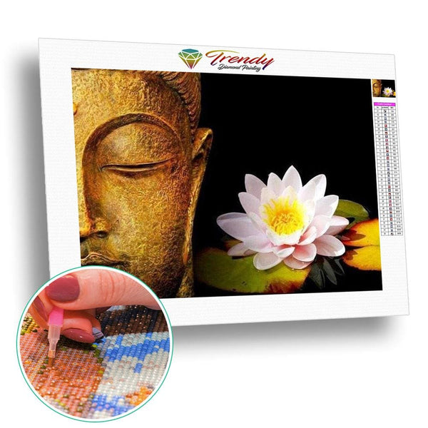 Demi Visage De Bouddha Et Sa Fleur De Lotus Modèle M002 Kit Broderie Diamant