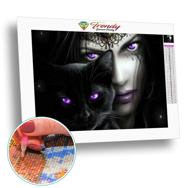 Peinture Mysterieux Chat Noir Et Princesse Aux Yeux Violet Broderie Point De Diamant Trendy Diamond Painting