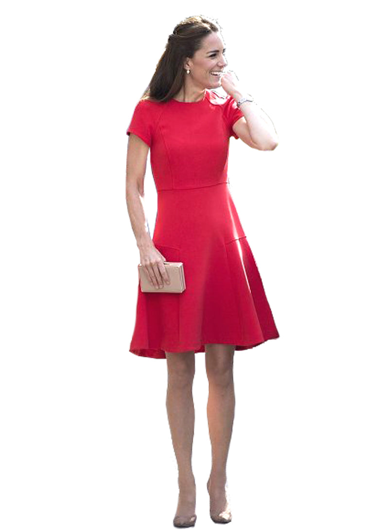 red flare dress with sleeves