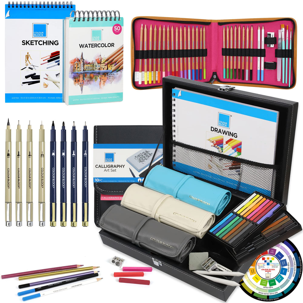 COLOUR BLOCK 151pc Mixed Media Art Set in Aluminum Case with Paints,  Brushes, Sketchbooks - Ideal for Gifting - Portable & Diverse Painting  Supplies