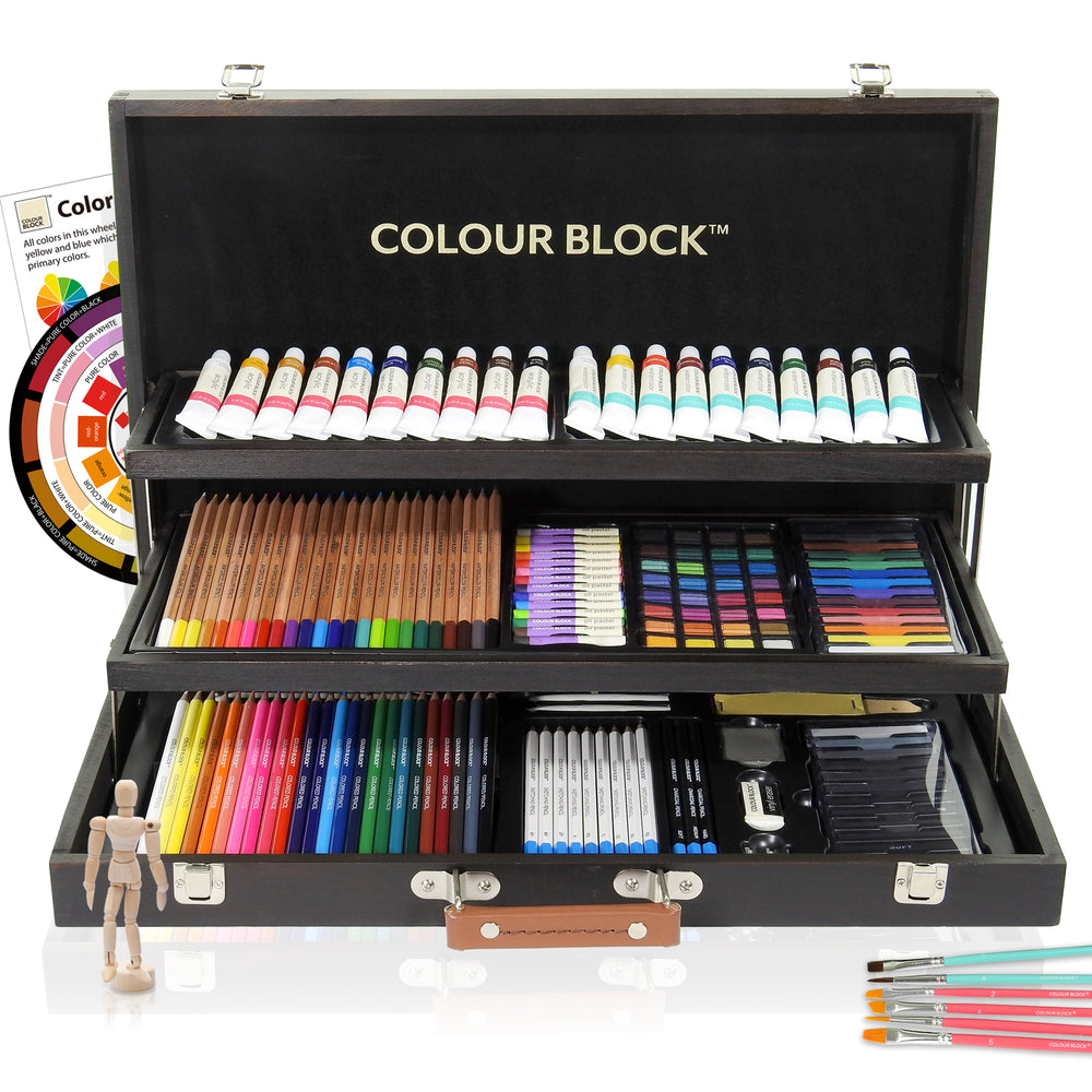 Colour Block Mixed Media Art Set - 152pc (Easel Wooden Box)