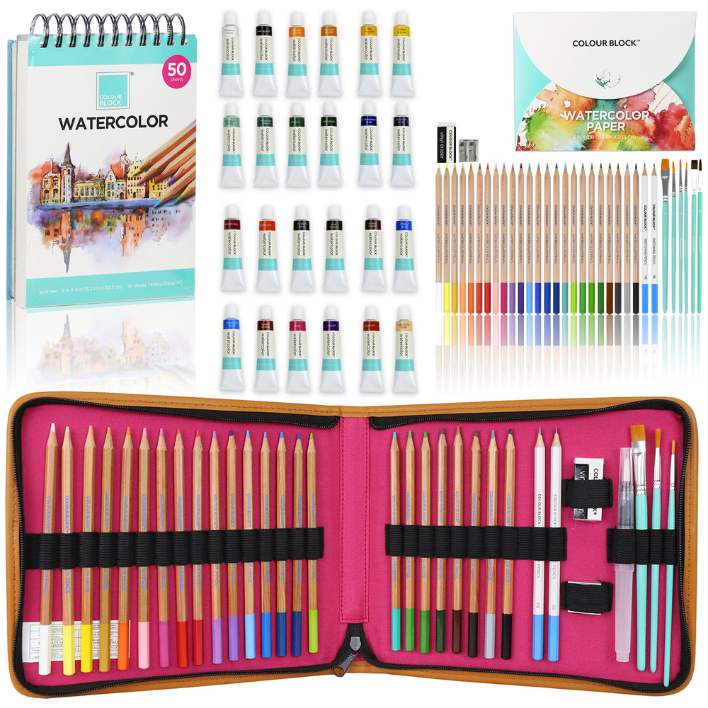 COLOUR BLOCK 151pc Mixed Media Art Set in Aluminum Case with Paints,  Brushes, Sketchbooks - Ideal for Gifting - Portable & Diverse Painting  Supplies