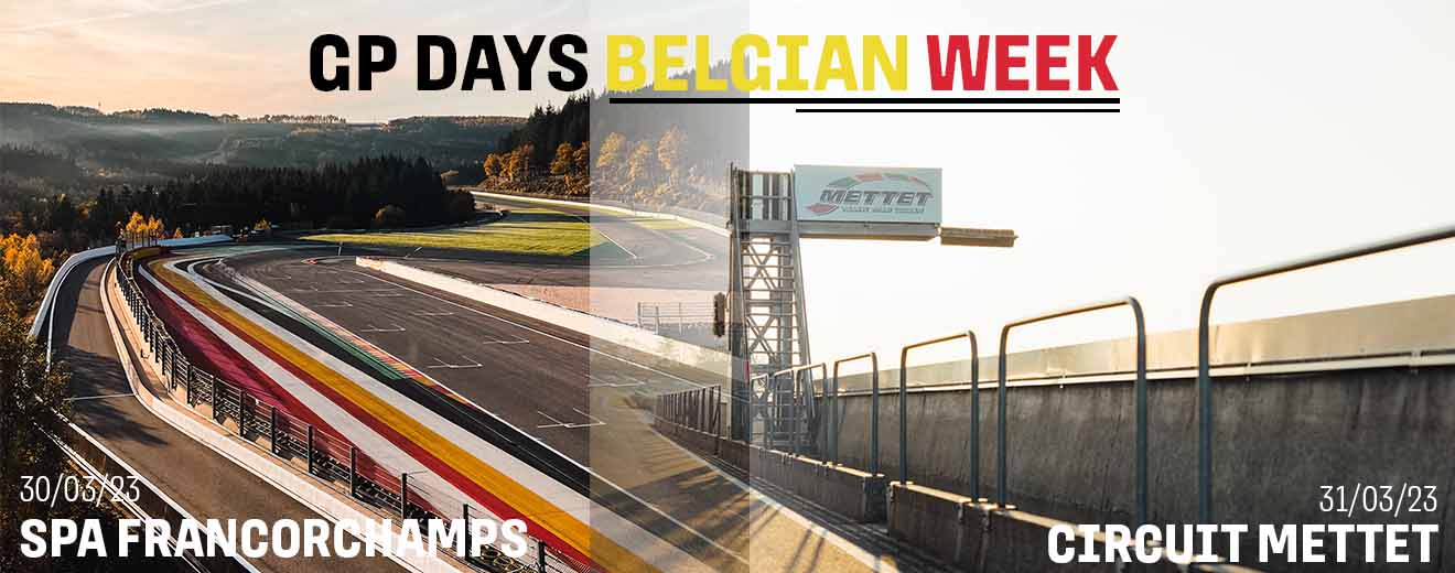 Picture of the Bus Stop Chicane at Spa Francorchamps and the start finish straight at Circuit Mettet for the GP Days Track Day Belgian Week