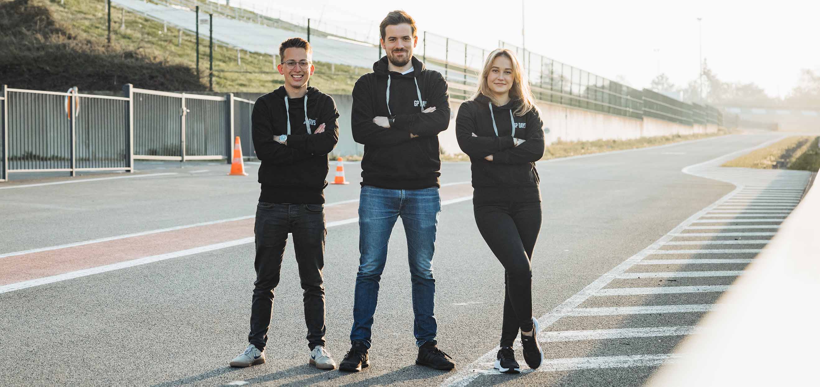 The GP Days Open Pitlane Track Day Team standing in the pitlane of Circuit Mettet