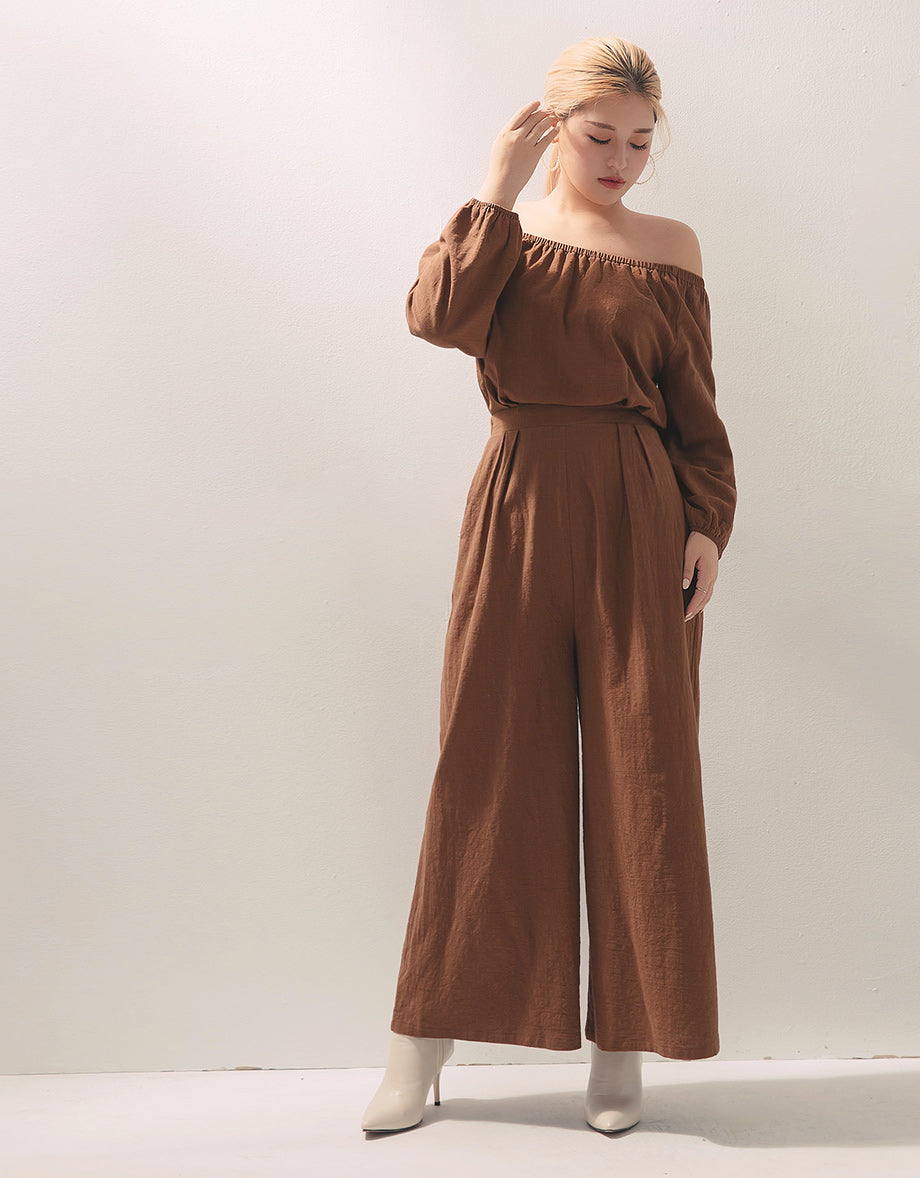 off the shoulder long sleeve jumpsuit