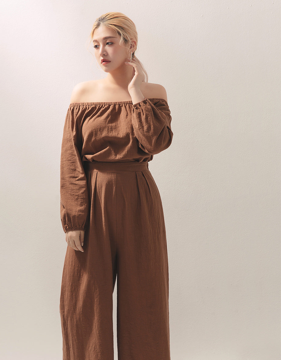 off the shoulder long sleeve jumpsuit