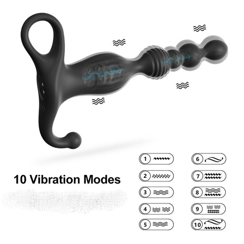 10 modes de vibration du perles anales vibrantes noir en silicone-Le Royaume Du Plug