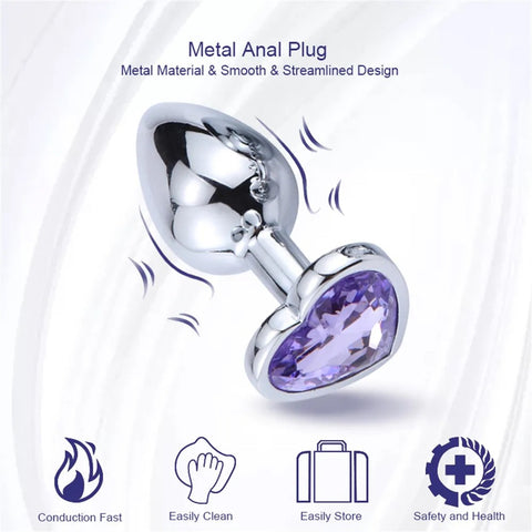 Design élégant du plug anal cœur diamant en métal violet-Le royaume du plug