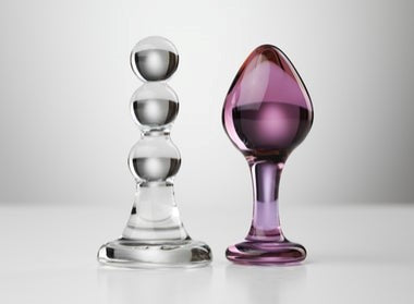 Deux plugs anaux en verre transparent et violet-Luckyprize