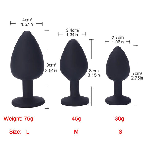 Différentes tailles de plugs anaux diamant silicone cœur-Le Royaume Du Plug