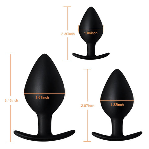 Dimension de chaque plug anal du Kit anal en silicone noir-Le Royaume Du Plug
