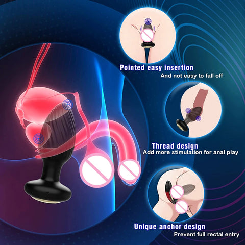 Image de description d'utilisation du plug anal vibrant à rotation noir-Le Royaume Du Plug