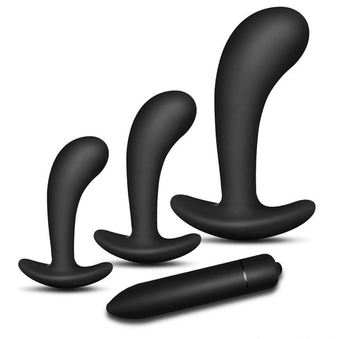 Kit anal silicone avec petit vibromasseur noir-Le Royaume Du Plug