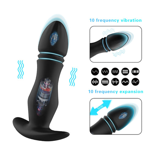 Plug anal vibrant en silicone noir 10 vitesses de vibrations 10 vitesse expansion-Le Royaume Du Plug