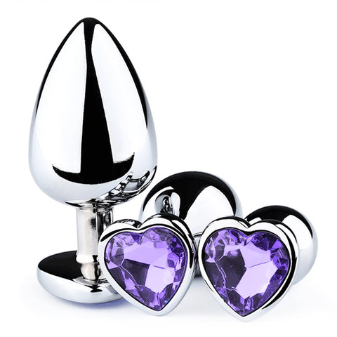 Trio de plug anal cœur diamant en métal violet-Le royaume du plug