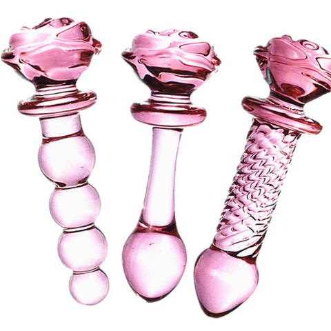 Trois plug anal en cristal de verre rose-Le Royaume Du Plug