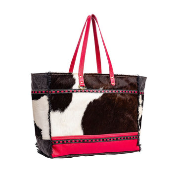 Liam - Genuine Hair On Leather & Canvas with Pink Accents Weekender Bag