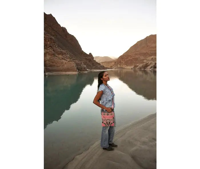 Suzie - Pink & Canvas Genuine Leather Crossbody Bag