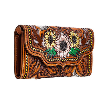 Petals - Genuine Floral Hand Tooled & Hair On Leather Wallet