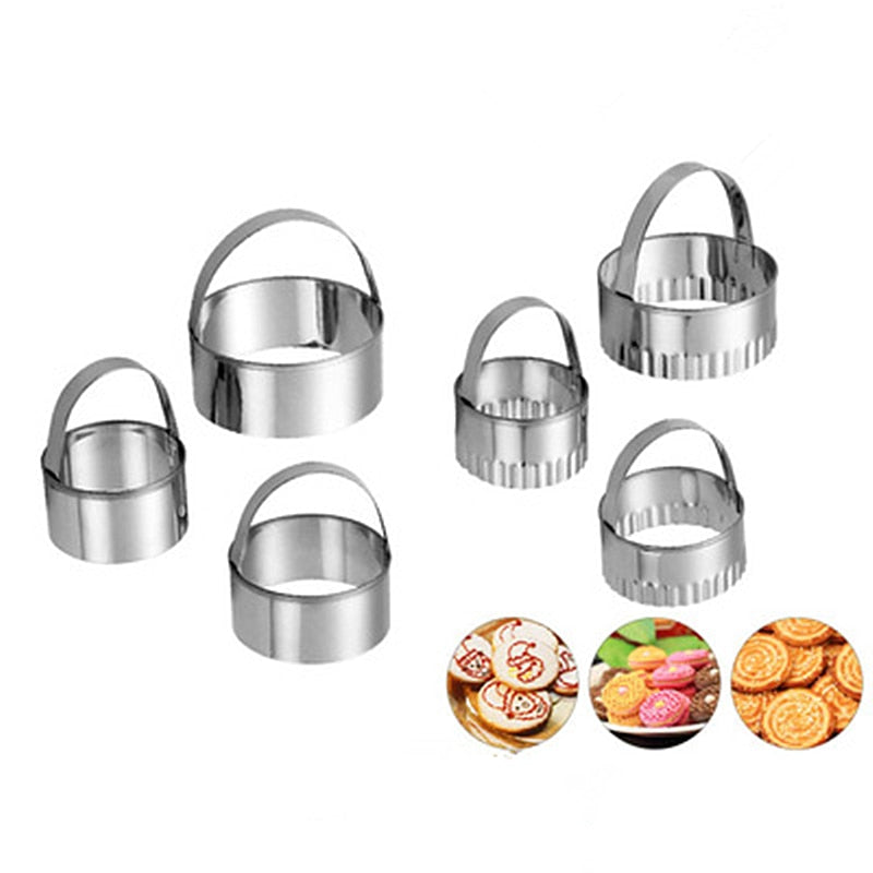 3pcs Stainless Steel Cookie Biscuit DIY Mold Round Flower Shape Cutter