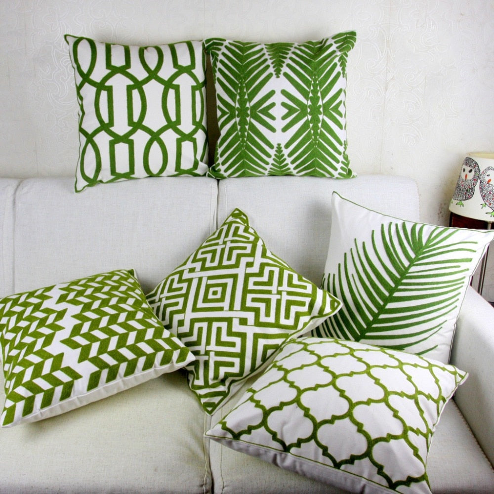 Green Embroidery Geometric Moroccan Pillow Case