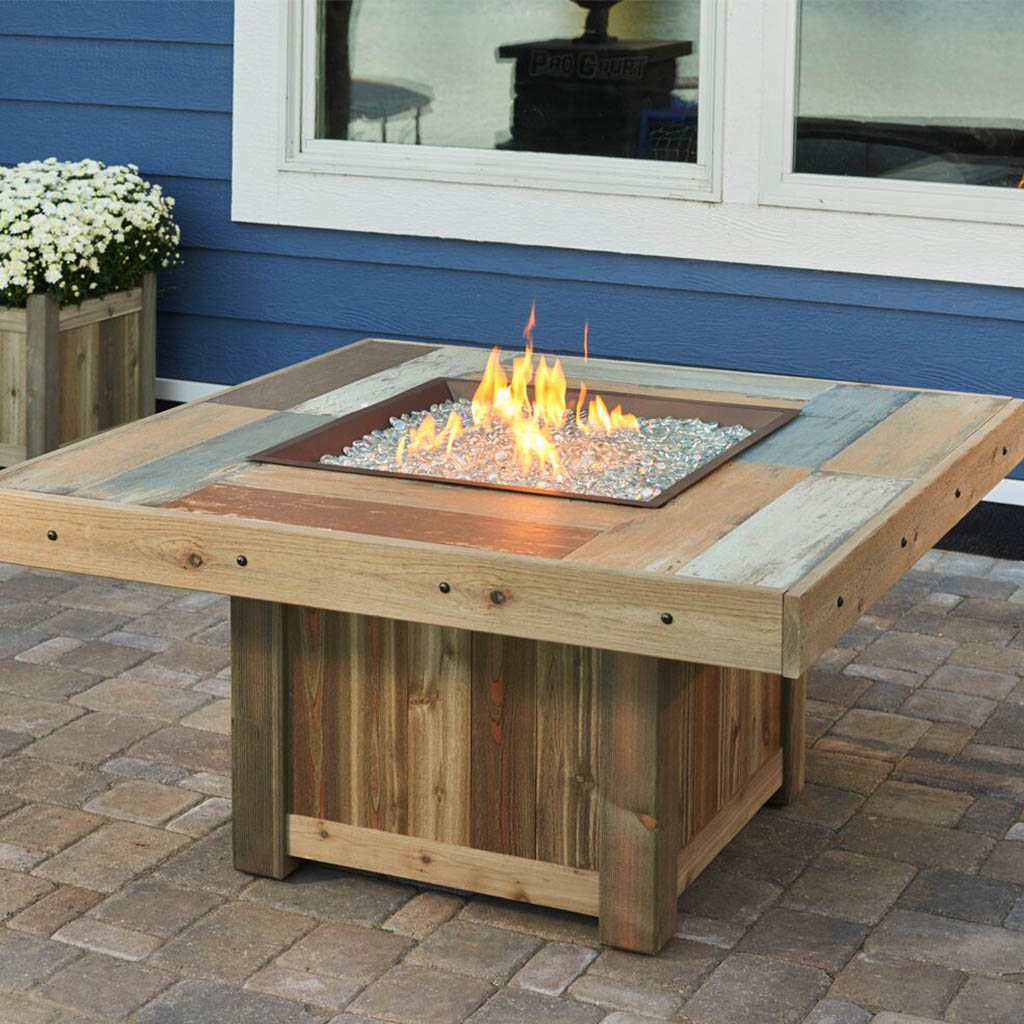 48 Inch Square Vintage Natural Gas Fire Pit Table   VNG 2424BRN 