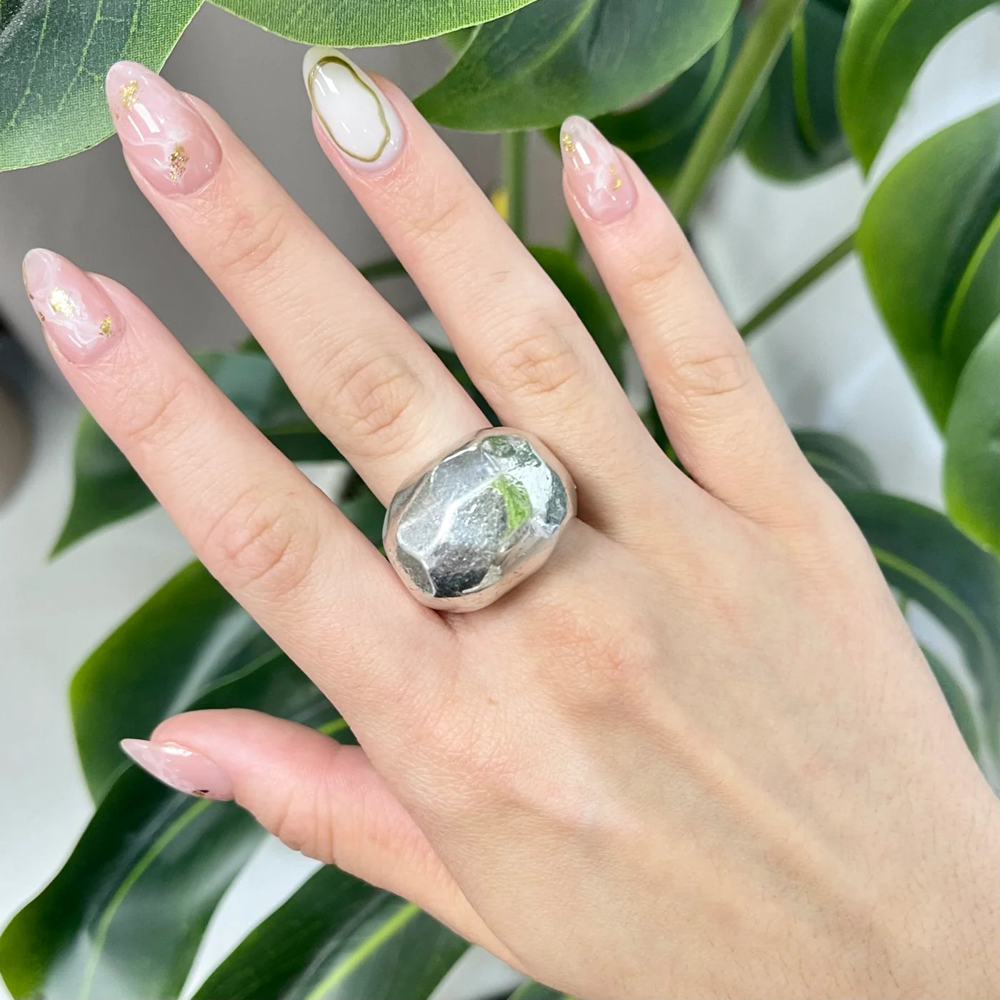 Bubble Rectangle Silver Turkish Ring